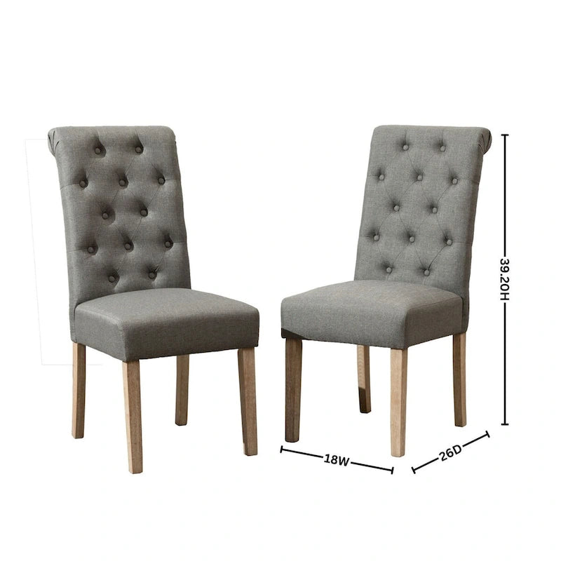 7-Piece Turned-Leg Dining Set for 6 - Brown/Beige Tufted Chairs