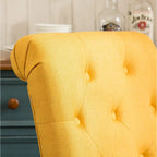 7-Piece Turned-Leg Dining Set for 6 - Brown/Beige Tufted Chairs