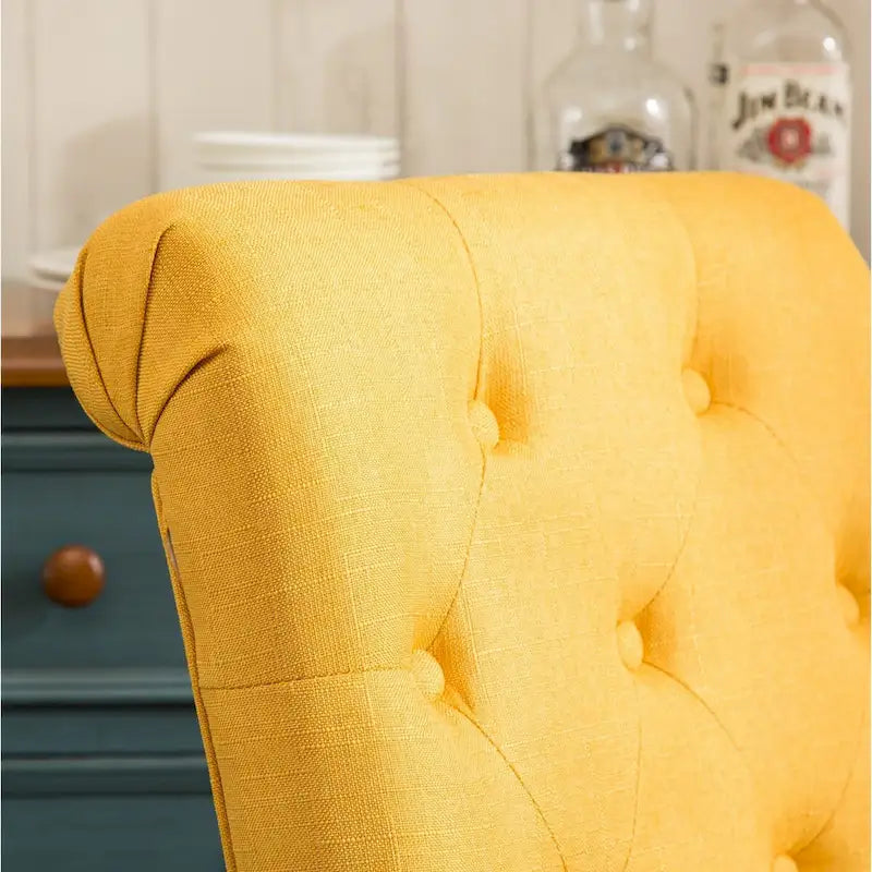 7-Piece Turned-Leg Dining Set for 6 - Brown/Beige Tufted Chairs